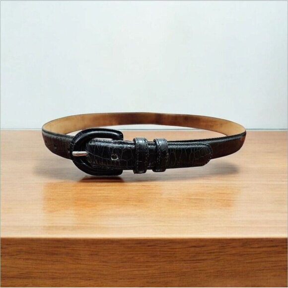 Talbots Leather Croc Embossed Rust Black Fashion Belt Size S - Picture 6 of 6